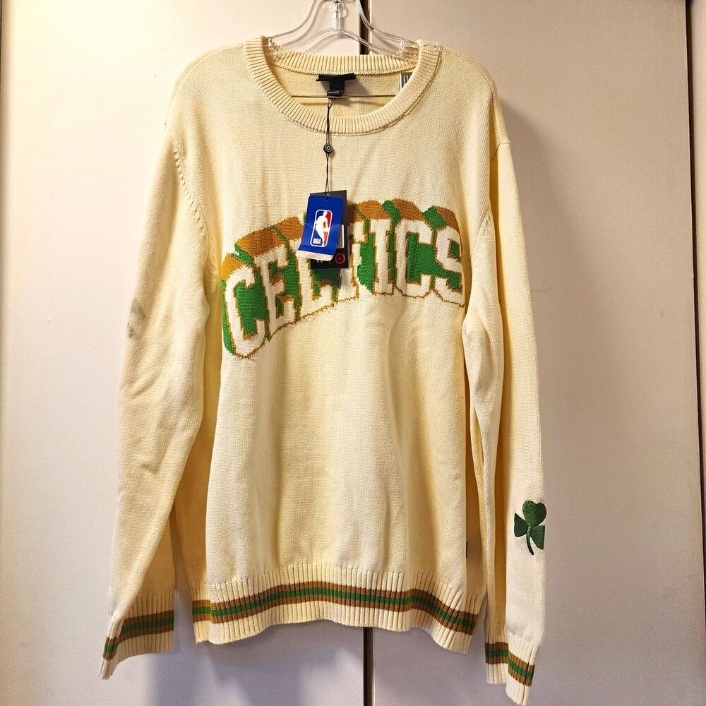 Wild Collective NBA Boston Celtics Mens Knit Sweater XL NWT Cream Frat Preppy